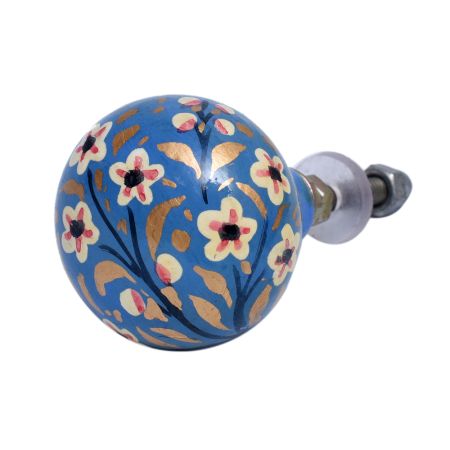 Slate Blue Floral Hand Pinded Indian Kashmiri Cabinet Knobs